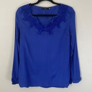 ROYAL Blue Embroidered Long Sleeve Top